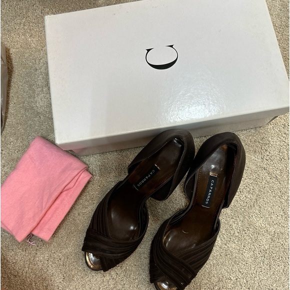 Caparros size 6.5 shoes.  Brown satin and mesh. Worn once.Comes with box and bag - Picture 2 of 3